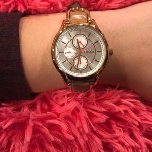 Fossil tan/rose gold watch genuine leather strap